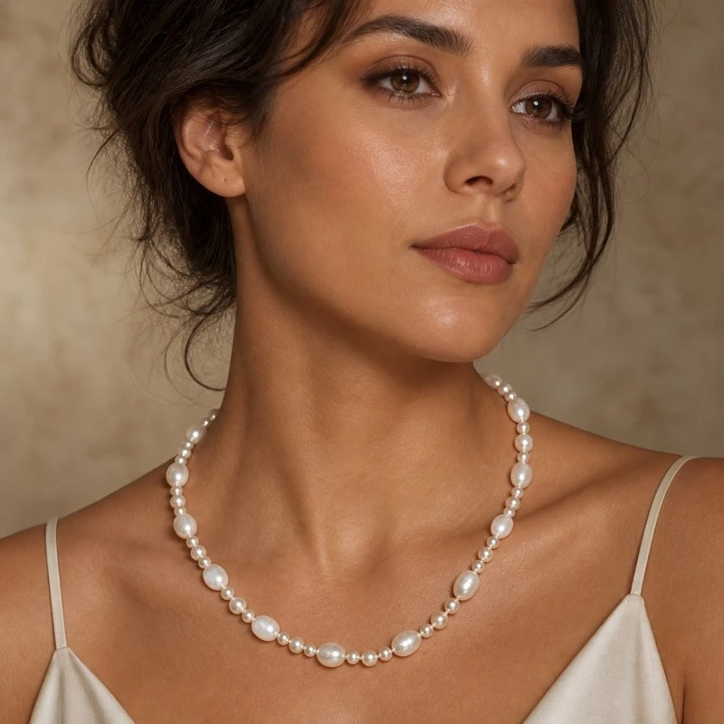 3.0-8.0mm White Freshwater Pearl Necklace - 3