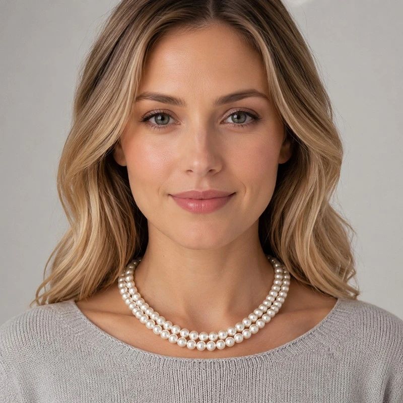 7.5-8.5mm Double Strand White Freshwater Pearl Necklace factory
