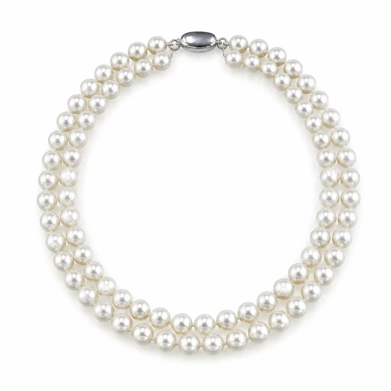 7.5-8.5mm Double Strand White Freshwater Pearl Necklace