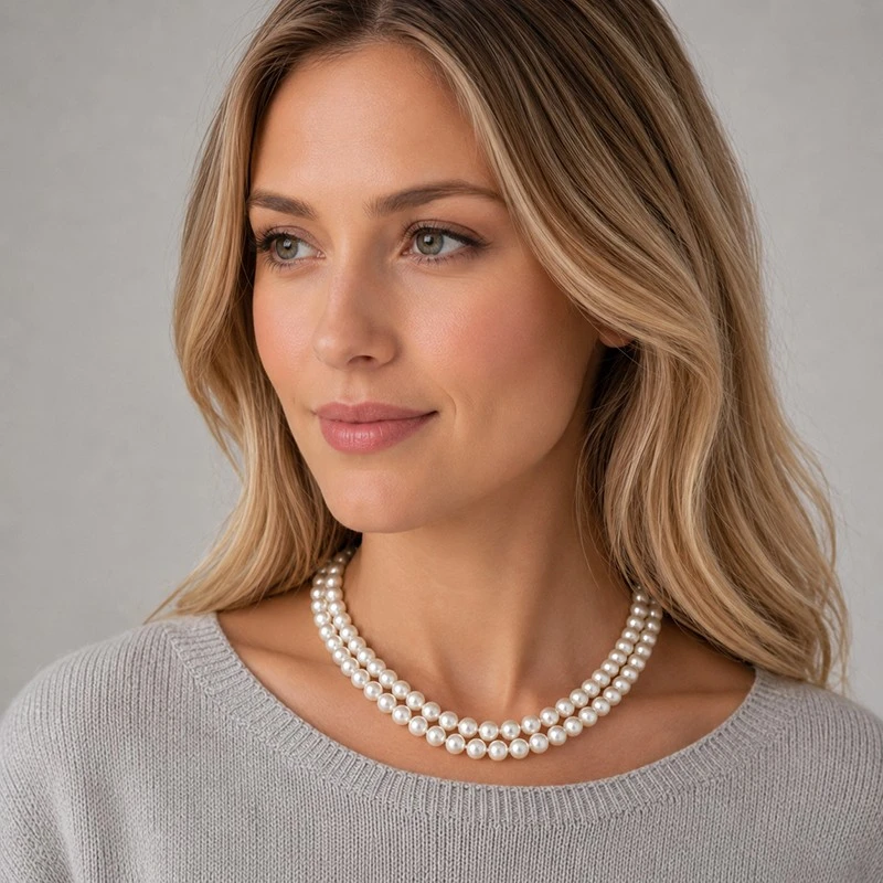 7.5-8.5mm Double Strand White Freshwater Pearl Necklace best