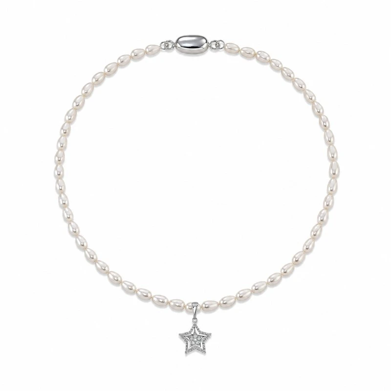 4.0-4.5mm White Freshwater Oval Pearl Star Necklace_01 4.0-4.5mm White Freshwater Oval Pearl Star Necklace_01