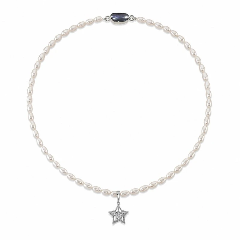 4.0-4.5mm White Freshwater Oval Pearl Star Necklace_02 4.0-4.5mm White Freshwater Oval Pearl Star Necklace_02