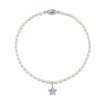 4.0-4.5mm White Freshwater Oval Pearl Star Necklace