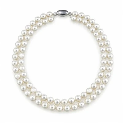 7.5-8.5mm Double Strand White Freshwater Pearl Necklace